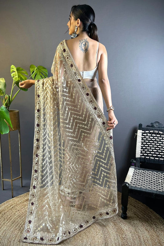 Beige Butterfly Net Designer Saree NCSD11111769
