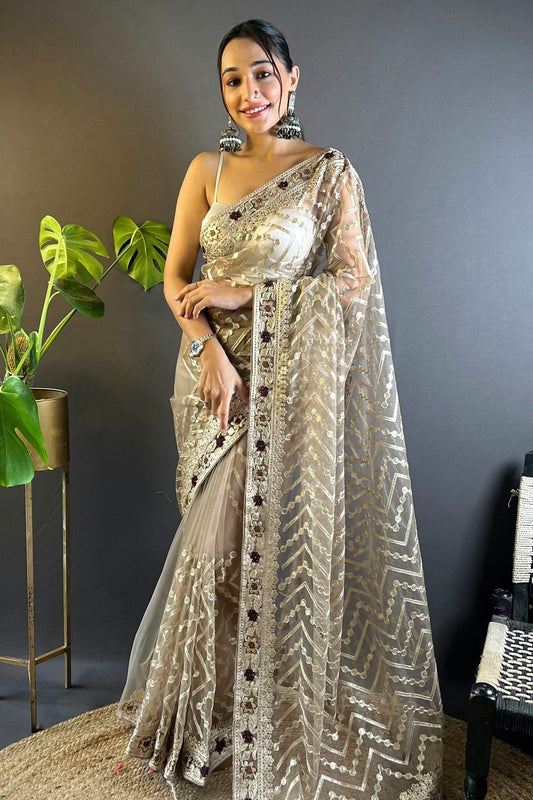 Beige Butterfly Net Designer Saree NCSD11111769