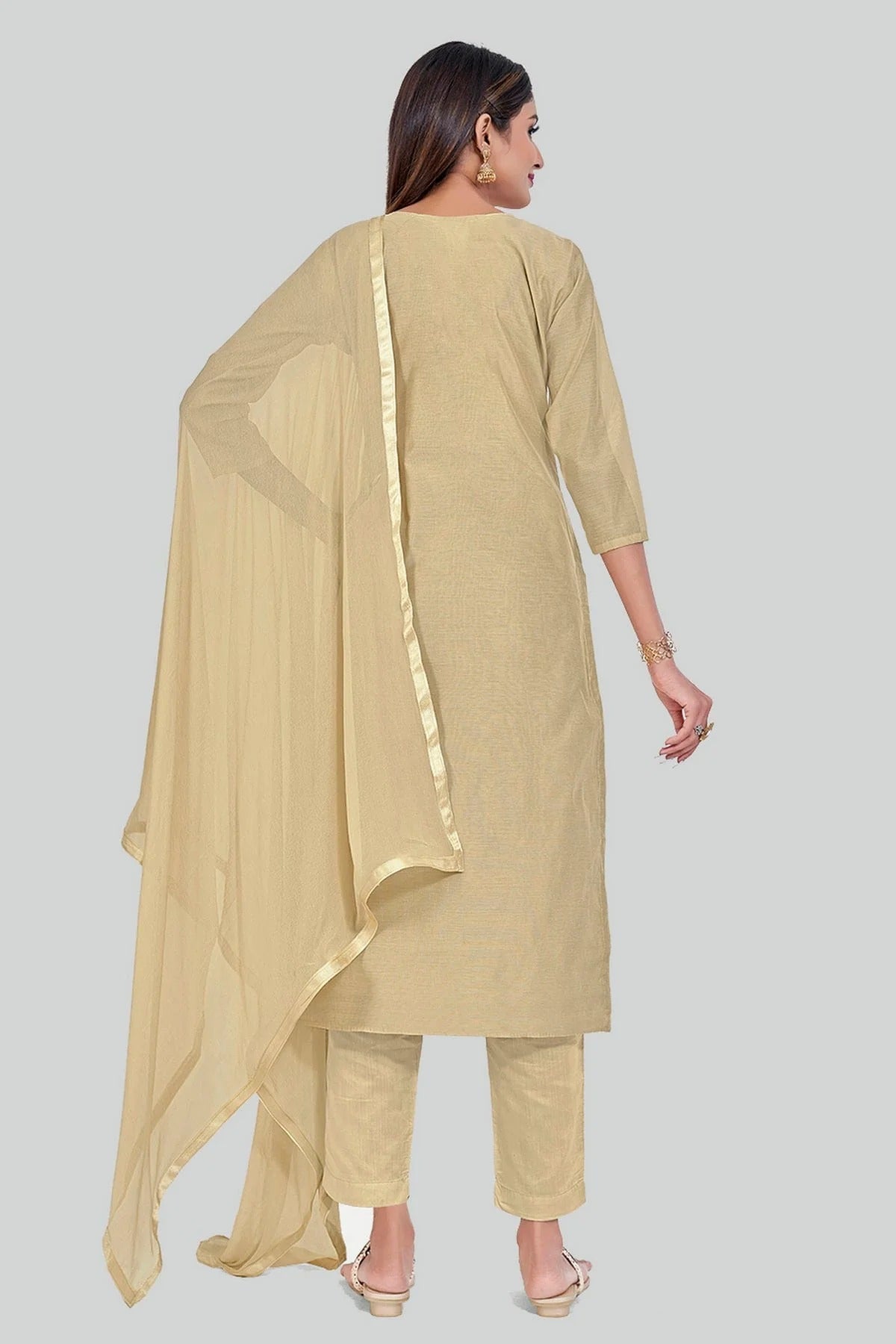 Beige Chanderi Silk Pant Style Suit NCSM11112350