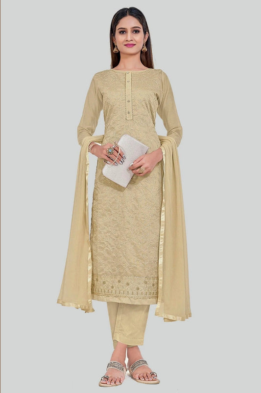 Beige Chanderi Silk Pant Style Suit NCSM11112350