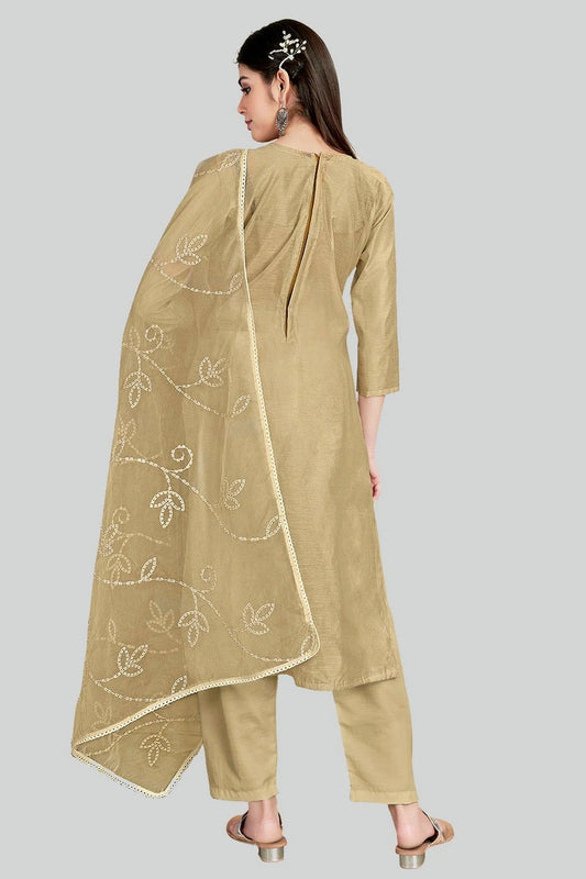 Beige Chanderi Silk Pant Style Suit NCSM11112362