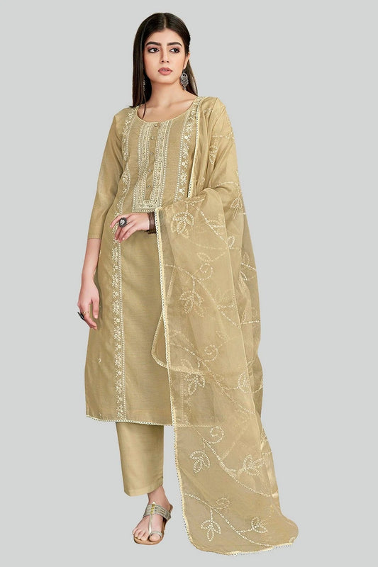 Beige Chanderi Silk Pant Style Suit NCSM11112362