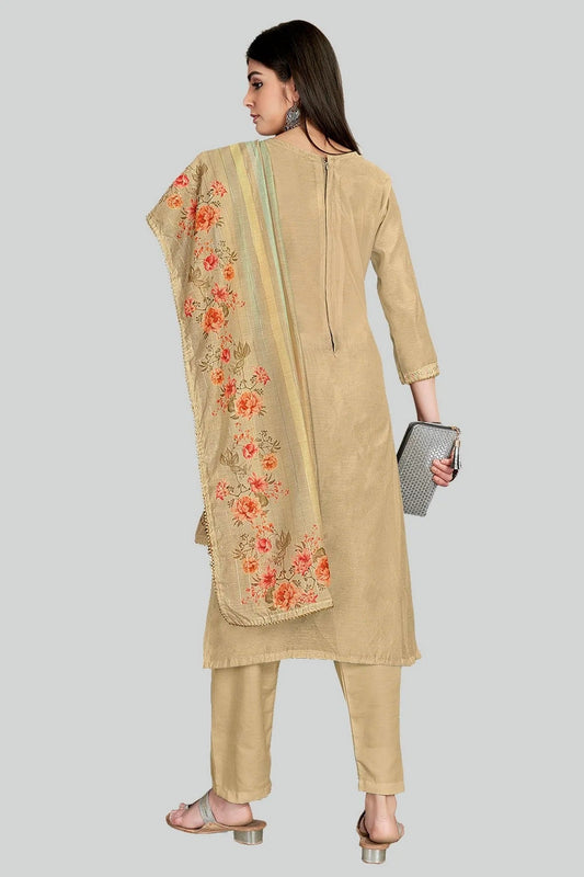 Beige Chanderi Silk Pant Style Suit NCSM11112366