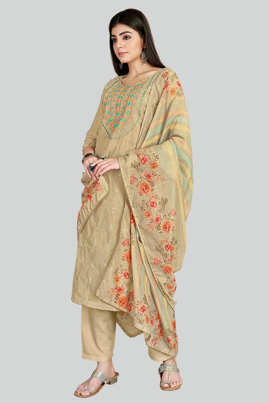 Beige Chanderi Silk Pant Style Suit NCSM11112366