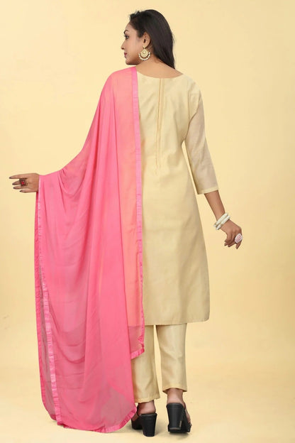 Beige Chanderi Silk Pant Style Suit NCSM11112382