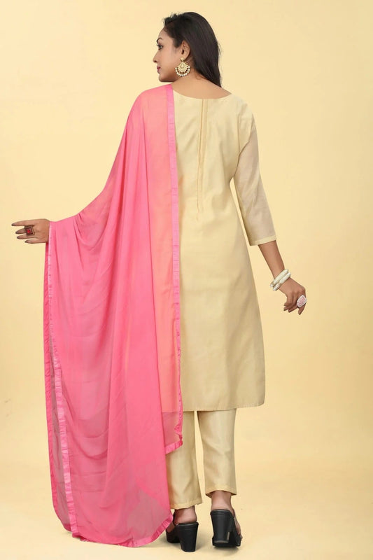 Beige Chanderi Silk Pant Style Suit NCSM11112382