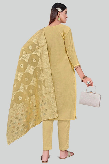 Beige Chanderi Silk Pant Style Suit NCSM11112389