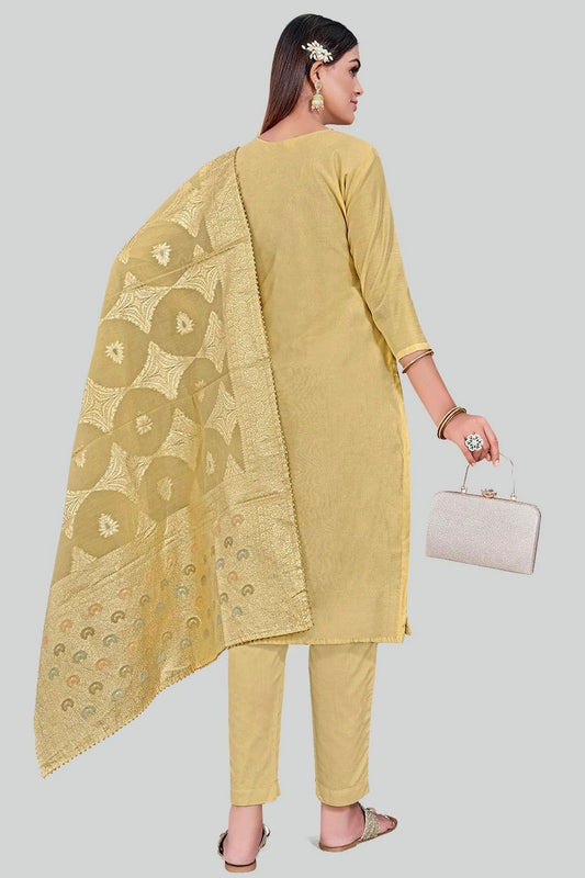 Beige Chanderi Silk Pant Style Suit NCSM11112389