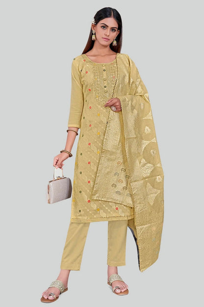 Beige Chanderi Silk Pant Style Suit NCSM11112389