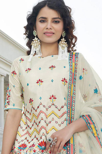 Beige Chinon Chiffon Embroidery Lehenga Suit NCSM11510126