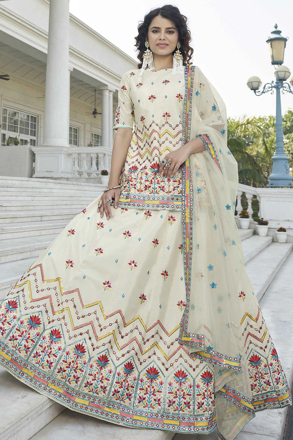Beige Chinon Chiffon Embroidery Lehenga Suit NCSM11510126
