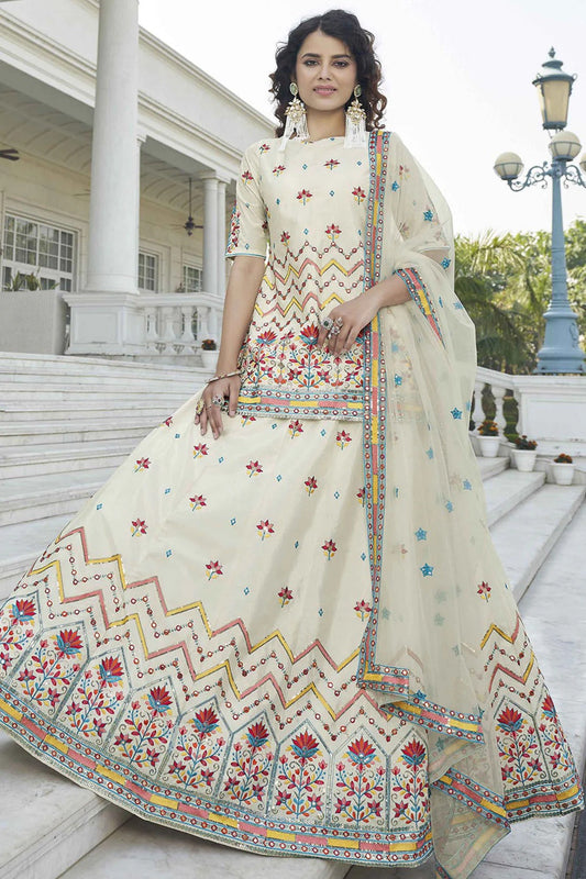 Beige Chinon Chiffon Embroidery Lehenga Suit NCSM11510126