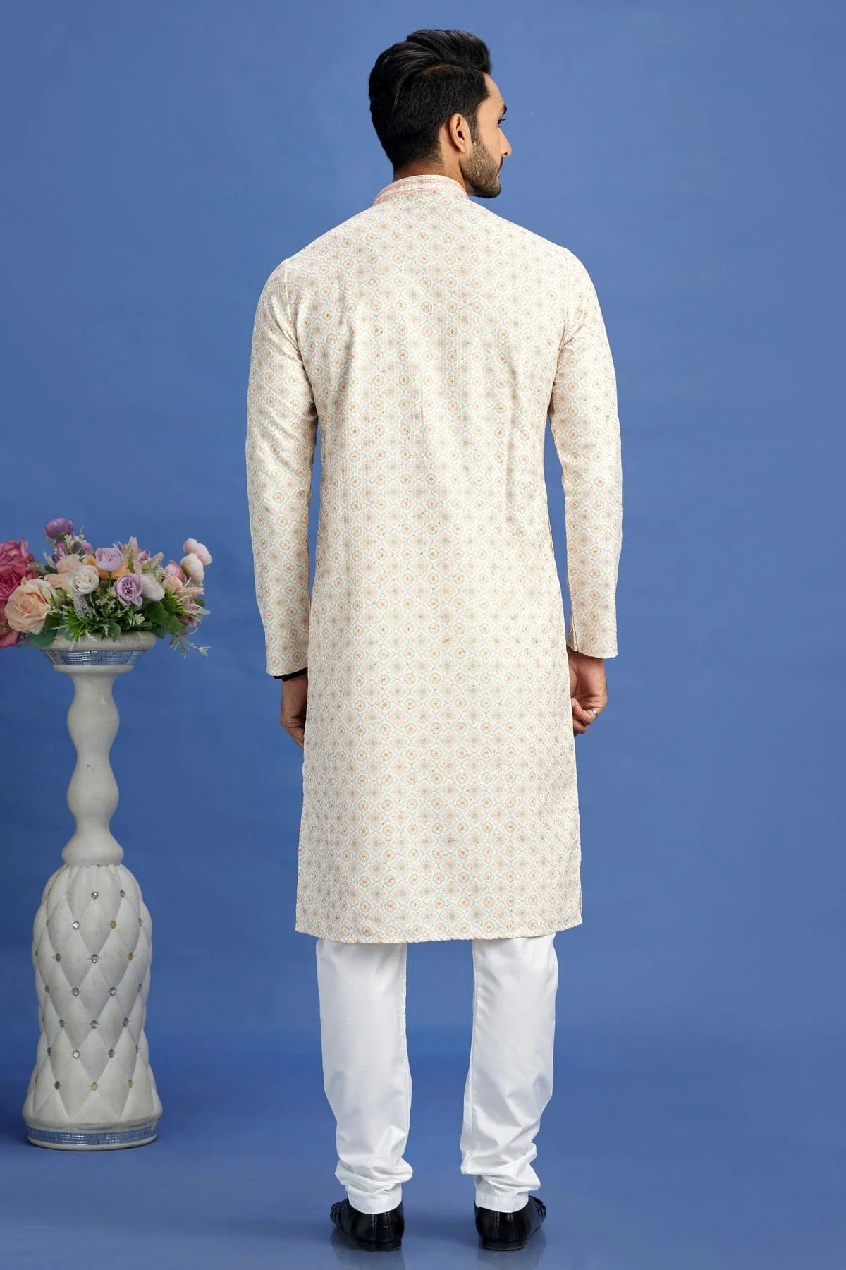 Beige Cotton Pintex Kurta Pajama NCKP12310214