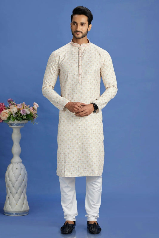 Beige Cotton Pintex Kurta Pajama NCKP12310214