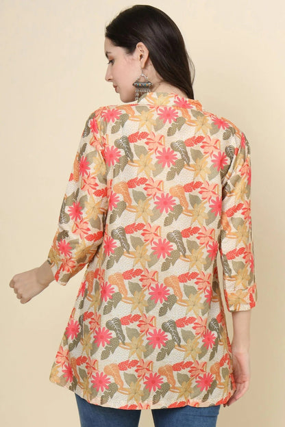 Beige Cotton Printed Readymade Top  NCTP11112303