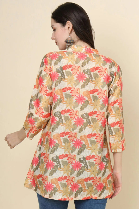 Beige Cotton Printed Readymade Top  NCTP11112303