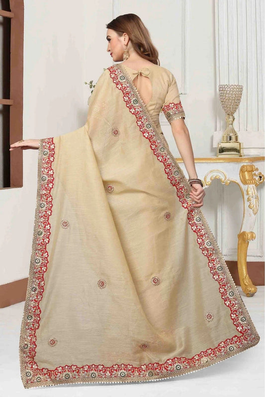Beige Cotton Silk Designer Saree NCSD11210619