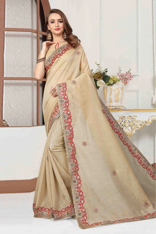 Beige Cotton Silk Designer Saree NCSD11210619