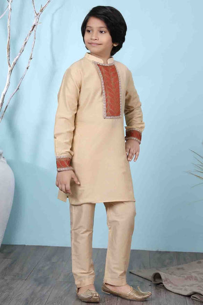 Beige Cotton Silk Kurta Pajama NCBW10710672