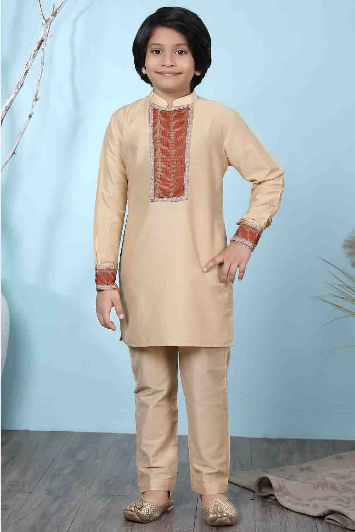Beige Cotton Silk Kurta Pajama NCBW10710672