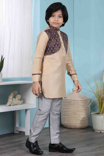 Beige Cotton Silk Kurta Pajama NCBW10710684