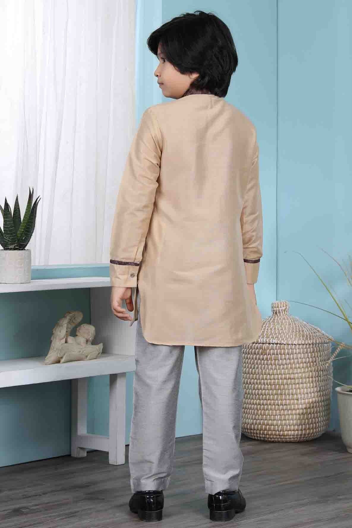 Beige Cotton Silk Kurta Pajama NCBW10710684