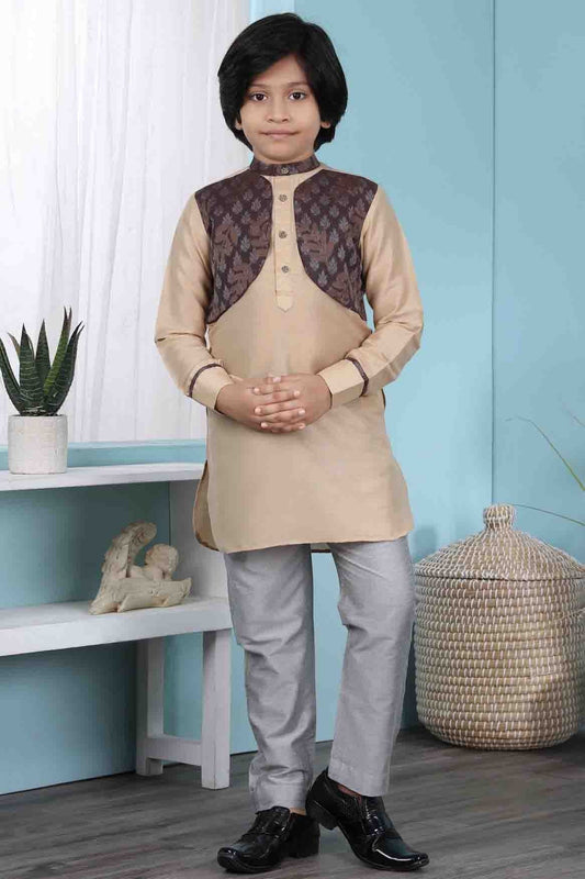 Beige Cotton Silk Kurta Pajama NCBW10710684