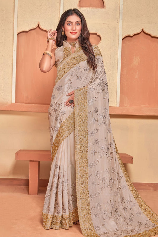Beige Crepe Silk Designer Saree NCLC11210346