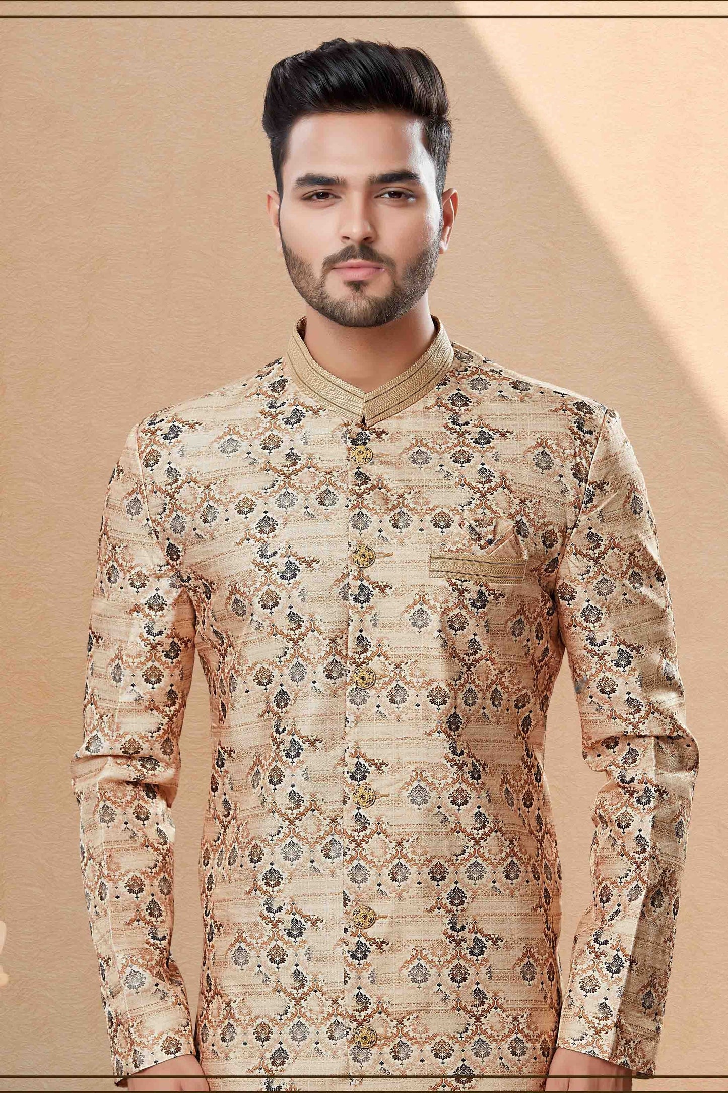 Beige Dhoti SherwaniIn Jacquard  NCSH10410490