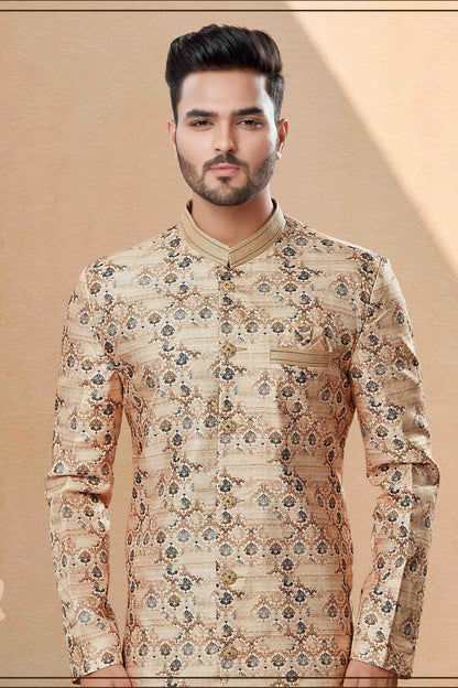 Beige Dhoti SherwaniIn Jacquard  NCSH10410490