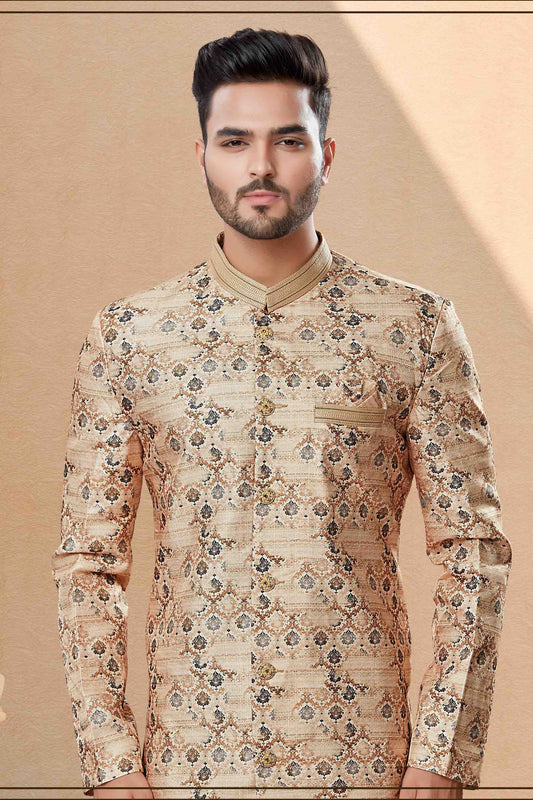 Beige Dhoti SherwaniIn Jacquard  NCSH10410490