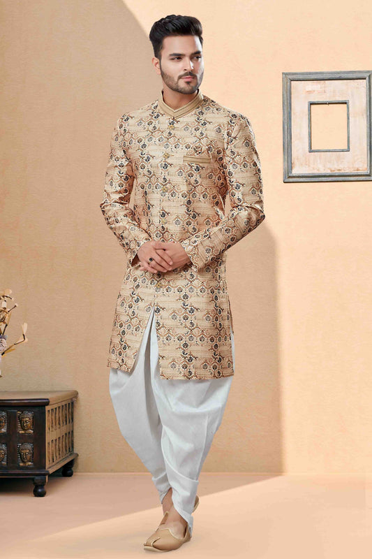 Beige Dhoti SherwaniIn Jacquard NCSH10410490