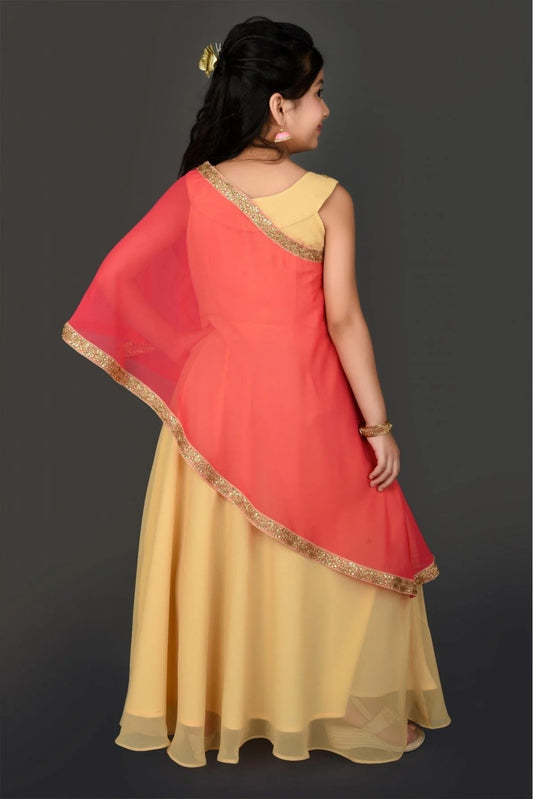 Beige Faux Georgette Embroidery Frock  NCGW10710786
