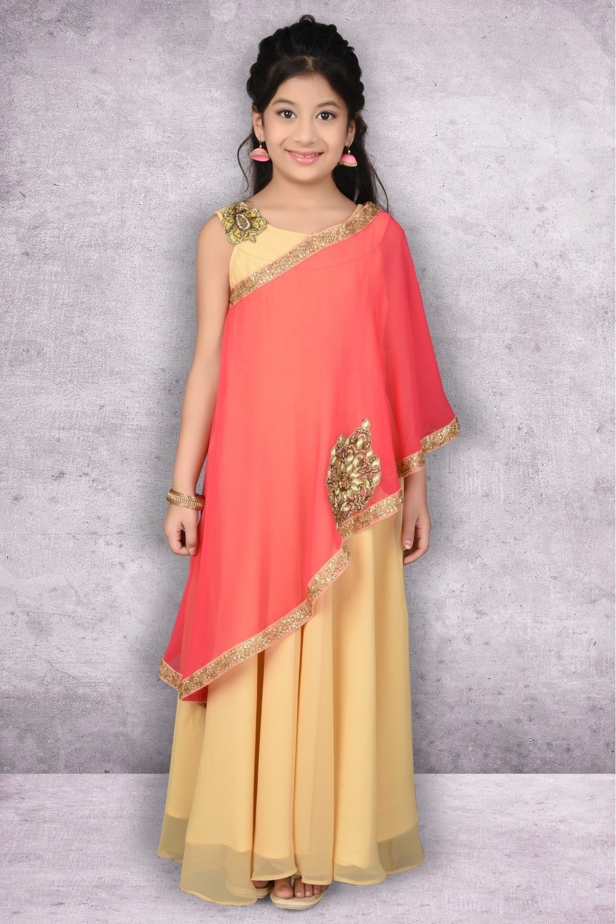 Beige Faux Georgette Embroidery Frock NCGW10710786
