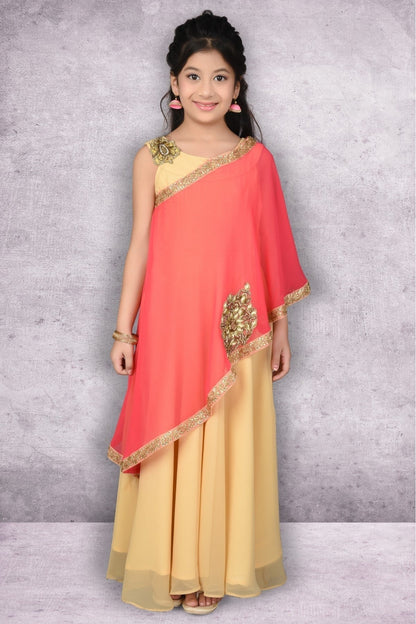Beige Faux Georgette Embroidery Frock NCGW10710786
