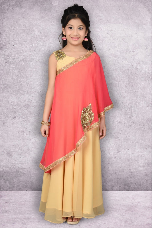 Beige Faux Georgette Embroidery Frock NCGW10710786
