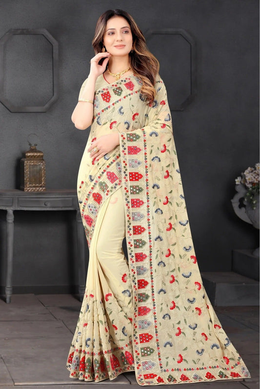 Beige Georgette Embroidery Saree NCSD10910585