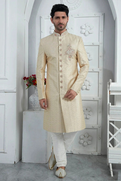 Beige Georgette Sherwan With Churidar Pant  NCSH12310298