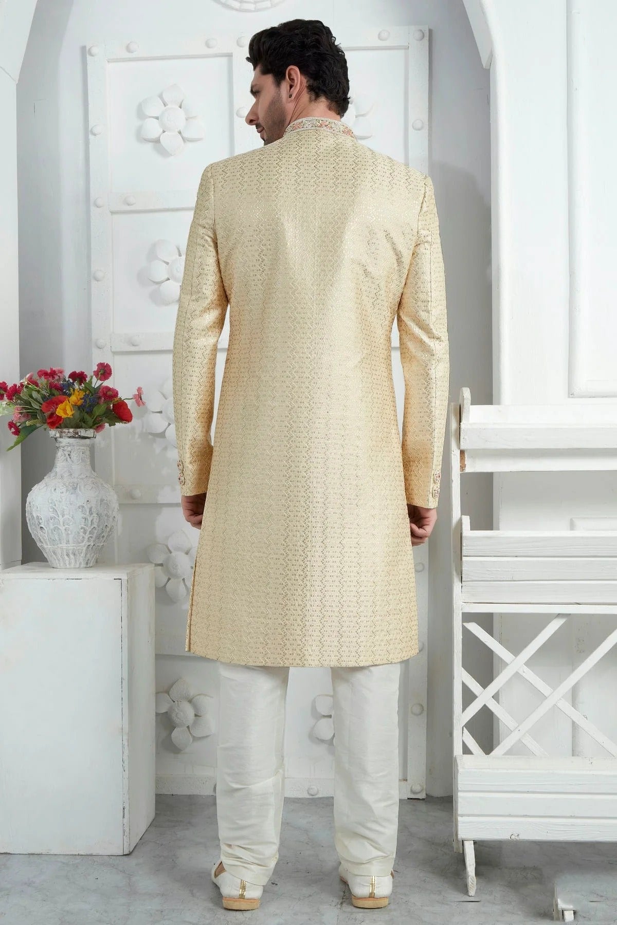 Beige Georgette Sherwan With Churidar Pant  NCSH12310298