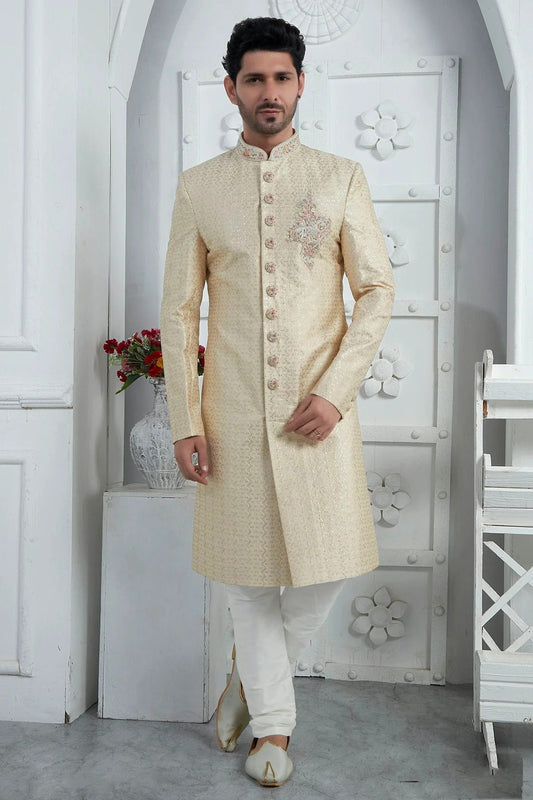 Beige Georgette Sherwan With Churidar Pant NCSH12310298