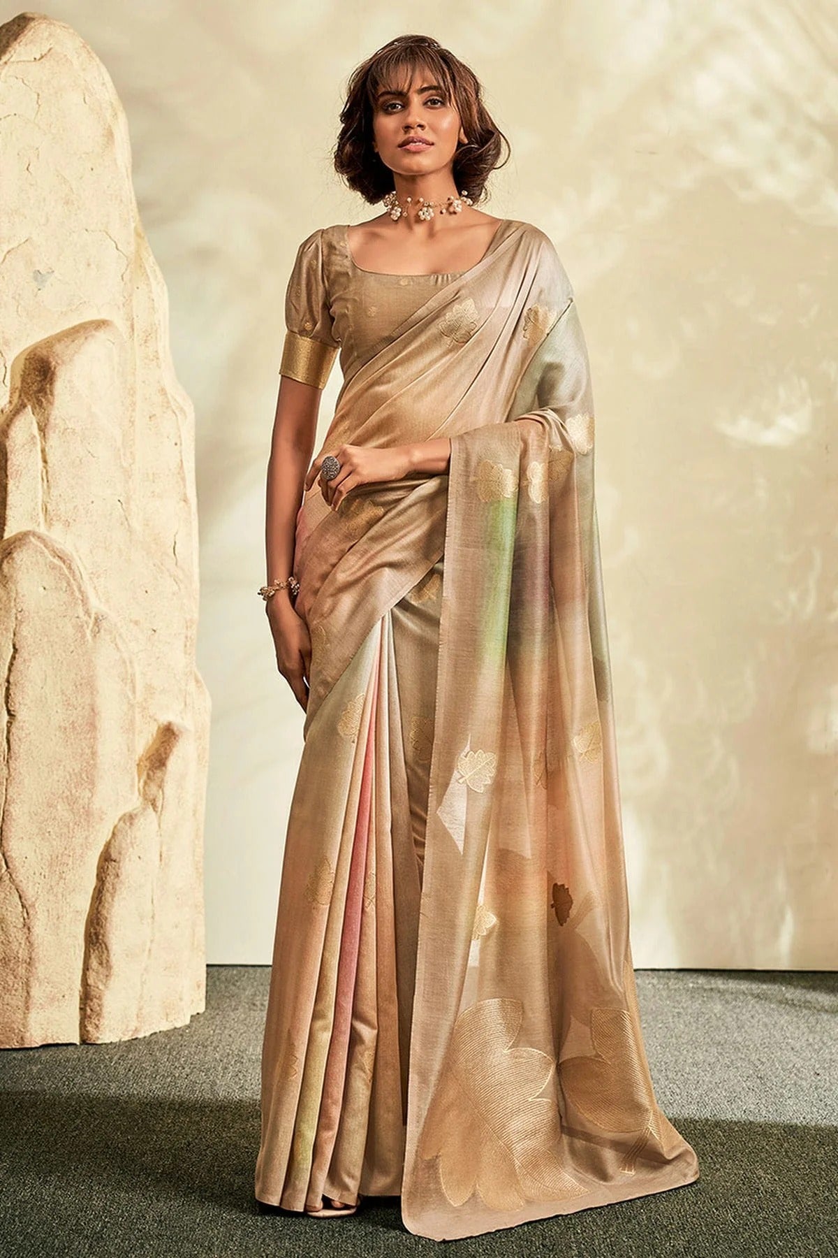 Beige Handloom Khadi Saree NCSD11112572
