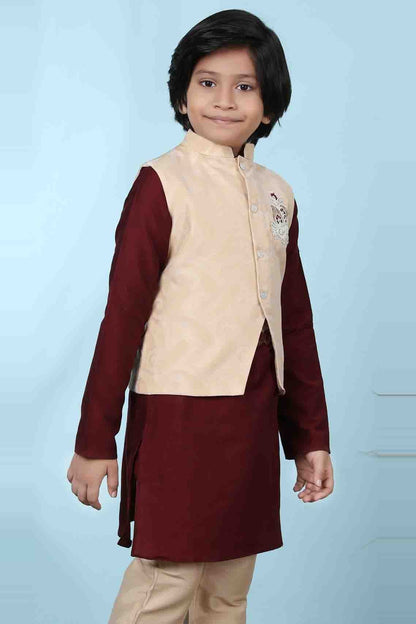 Beige Handloom Silk Jacket  NCBW10710734
