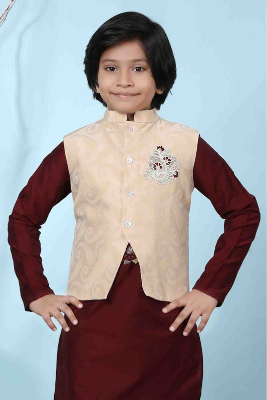 Beige Handloom Silk Jacket NCBW10710734