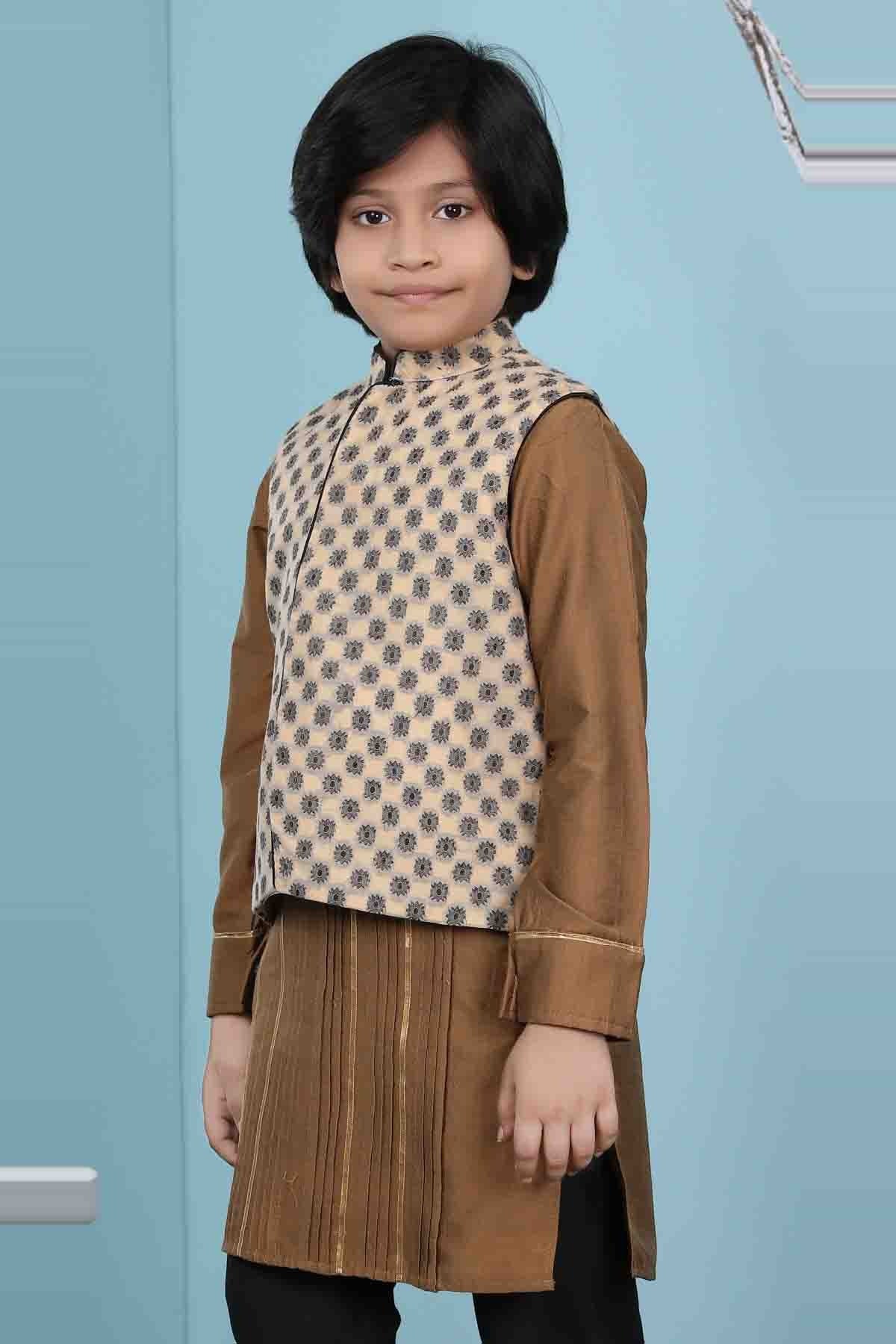 Beige Handloom Silk Jacket  NCBW10710750