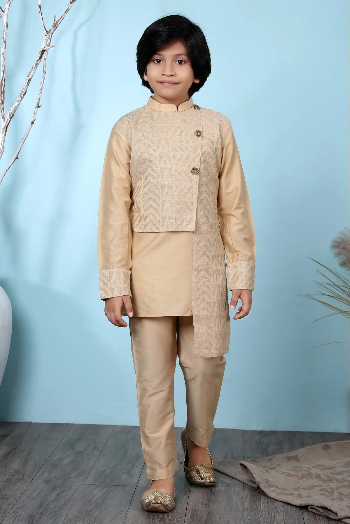 Beige Handloom Silk Kurta Pajama NCBW10710676