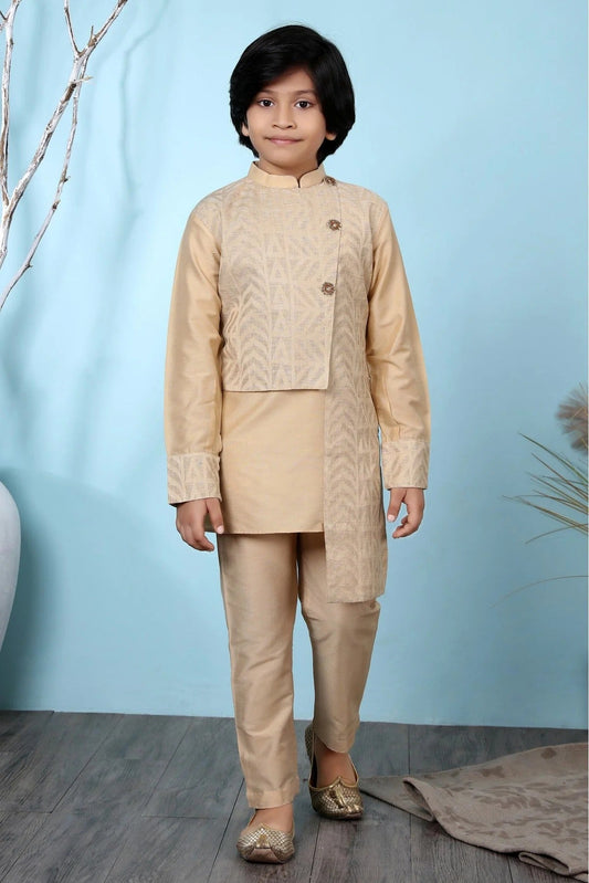 Beige Handloom Silk Kurta Pajama NCBW10710676
