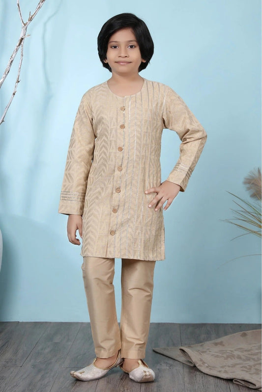 Beige Handloom Silk Kurta Pajama NCBW10710677