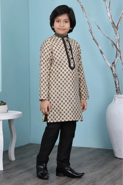 Beige Handloom Silk Kurta Pajama NCBW10710689