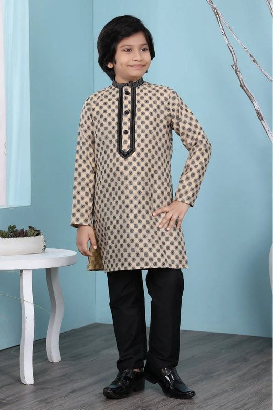 Beige Handloom Silk Kurta Pajama NCBW10710689