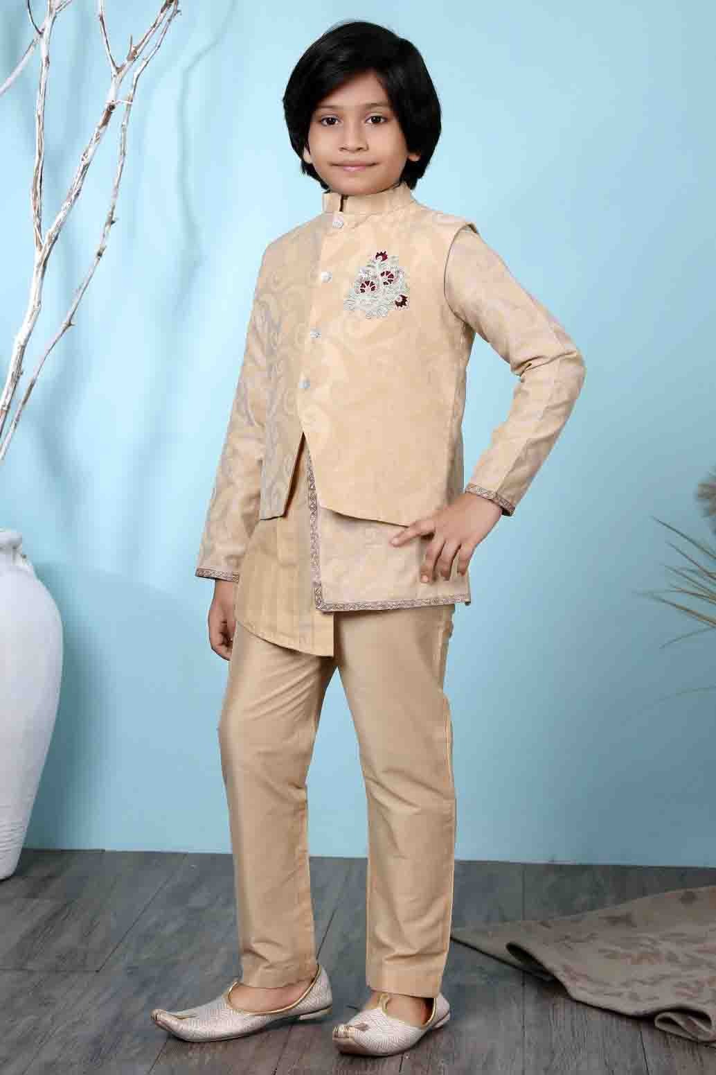 Beige Handloom Silk Kurta PajamaWith Jacket  NCBW10710706